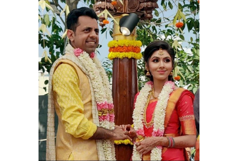 Vedhus and Sheethal in a wedding portrait from the happily married gallery